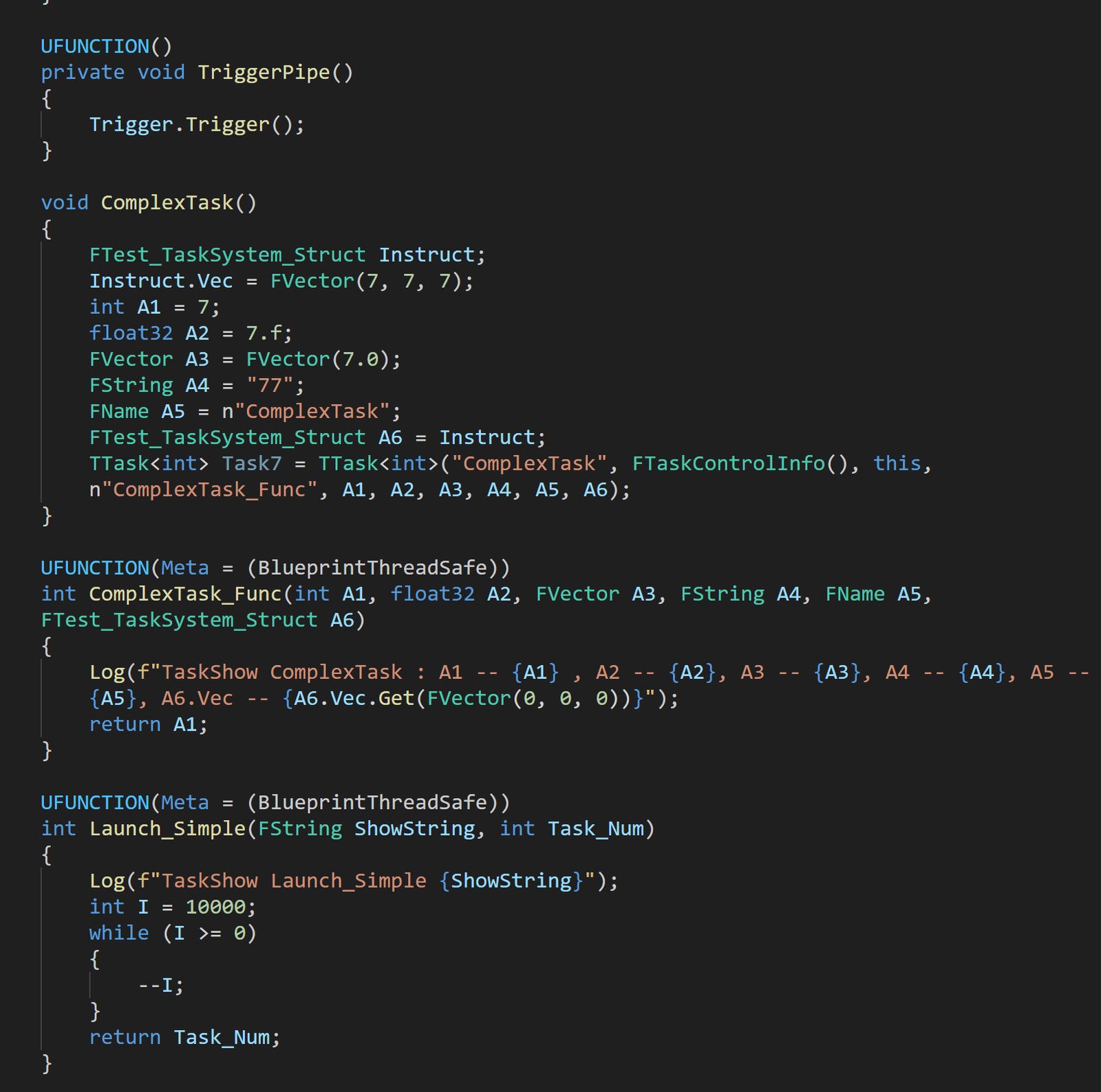 Complex task function definitions