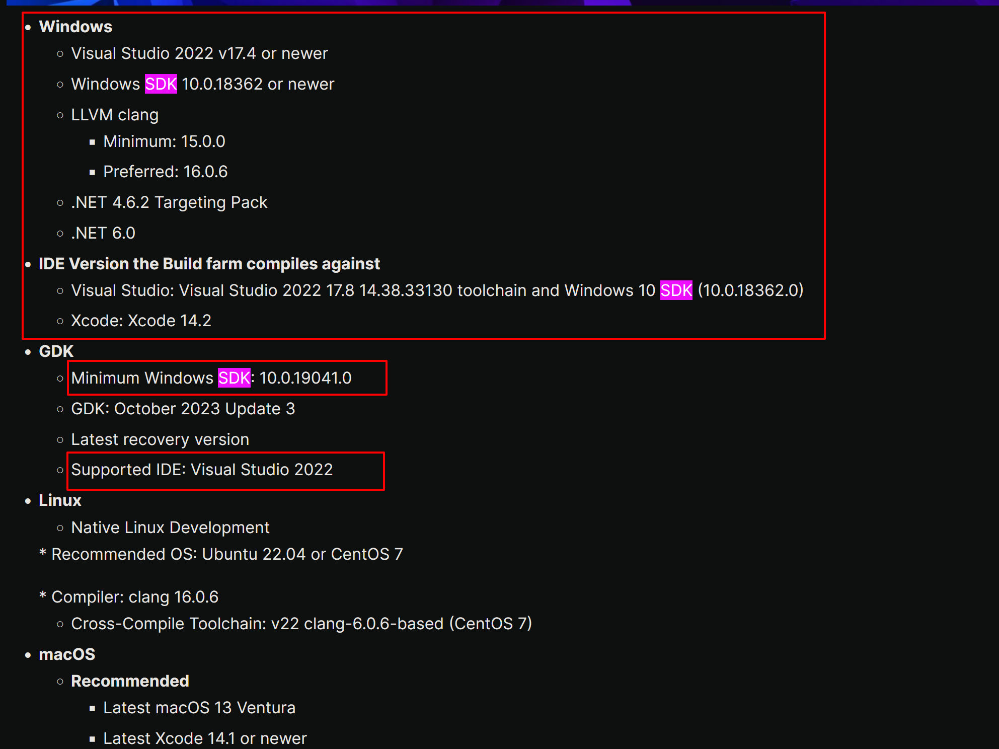 UE 5.4 development requirements for Windows, Linux and macOS
